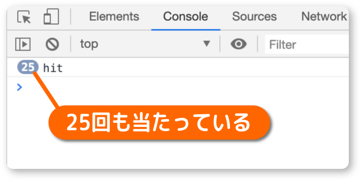 コンソールを見ると何度もヒットしている