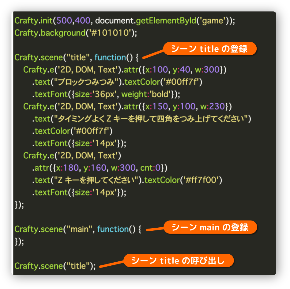 titleとmain、2つのシーンを登録している