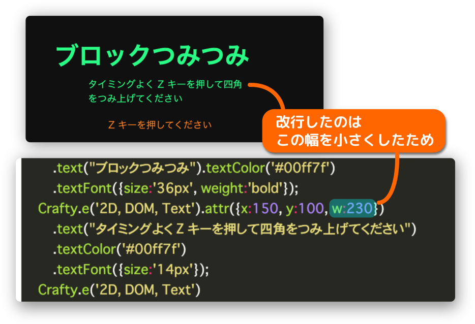 テキストの幅を小さくすると自動で開業する