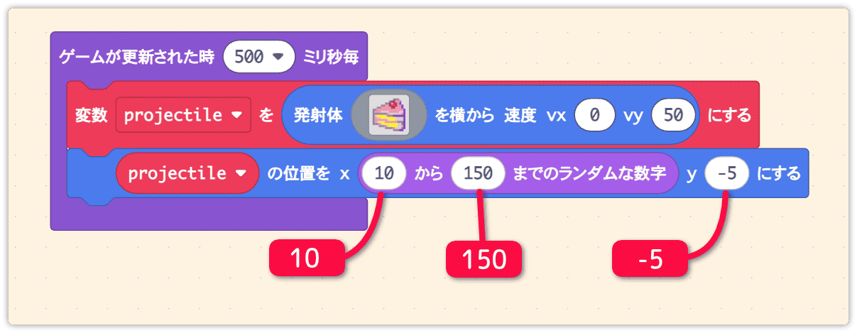 乱数の範囲を10から150に変更する