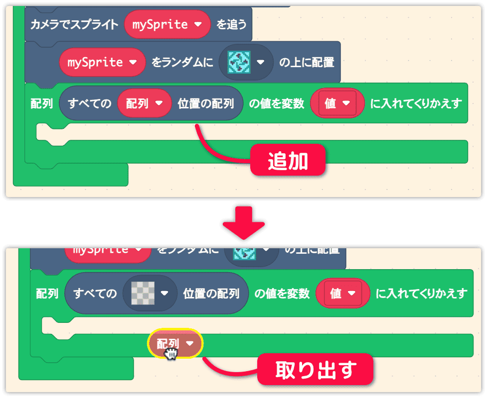 繰り返しの中に入れる