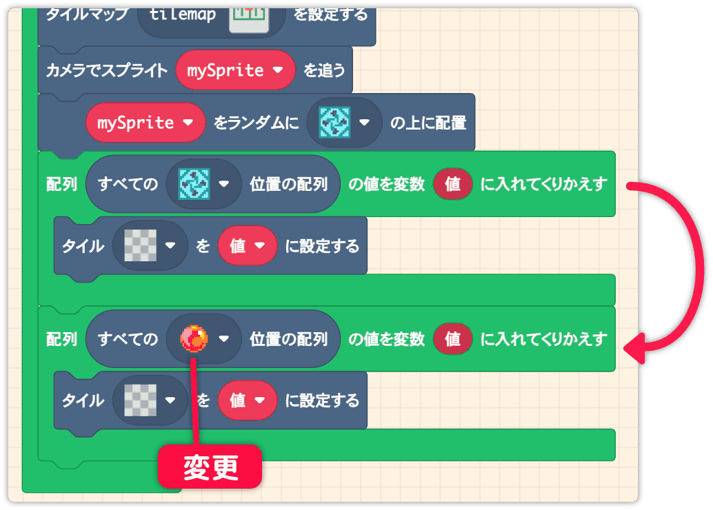 赤玉の数のループを作る