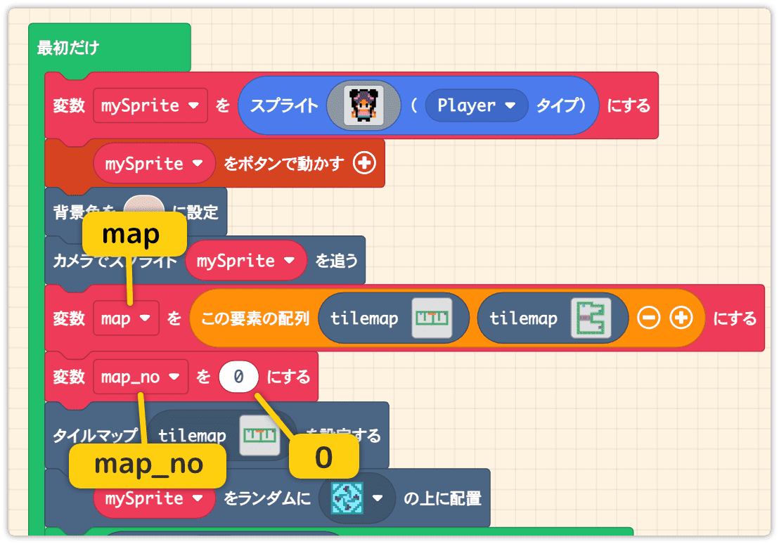 変数map_noを0にするを入れる